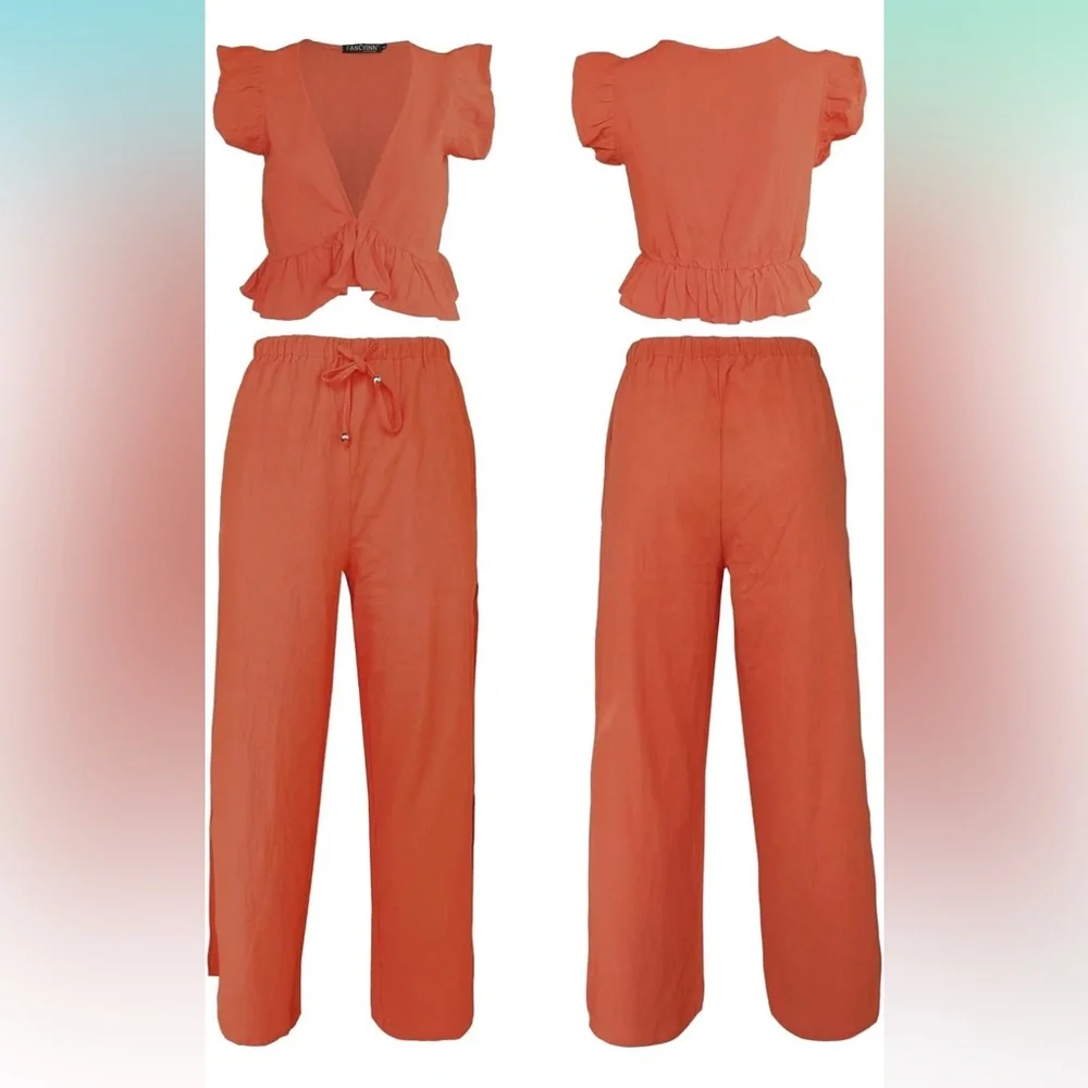 Two-Piece Linen Ruffle Set - Picture 1 of 4